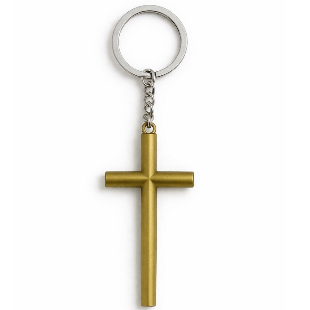 Large Gold Cross Keychain | Bold Christian Key Ring